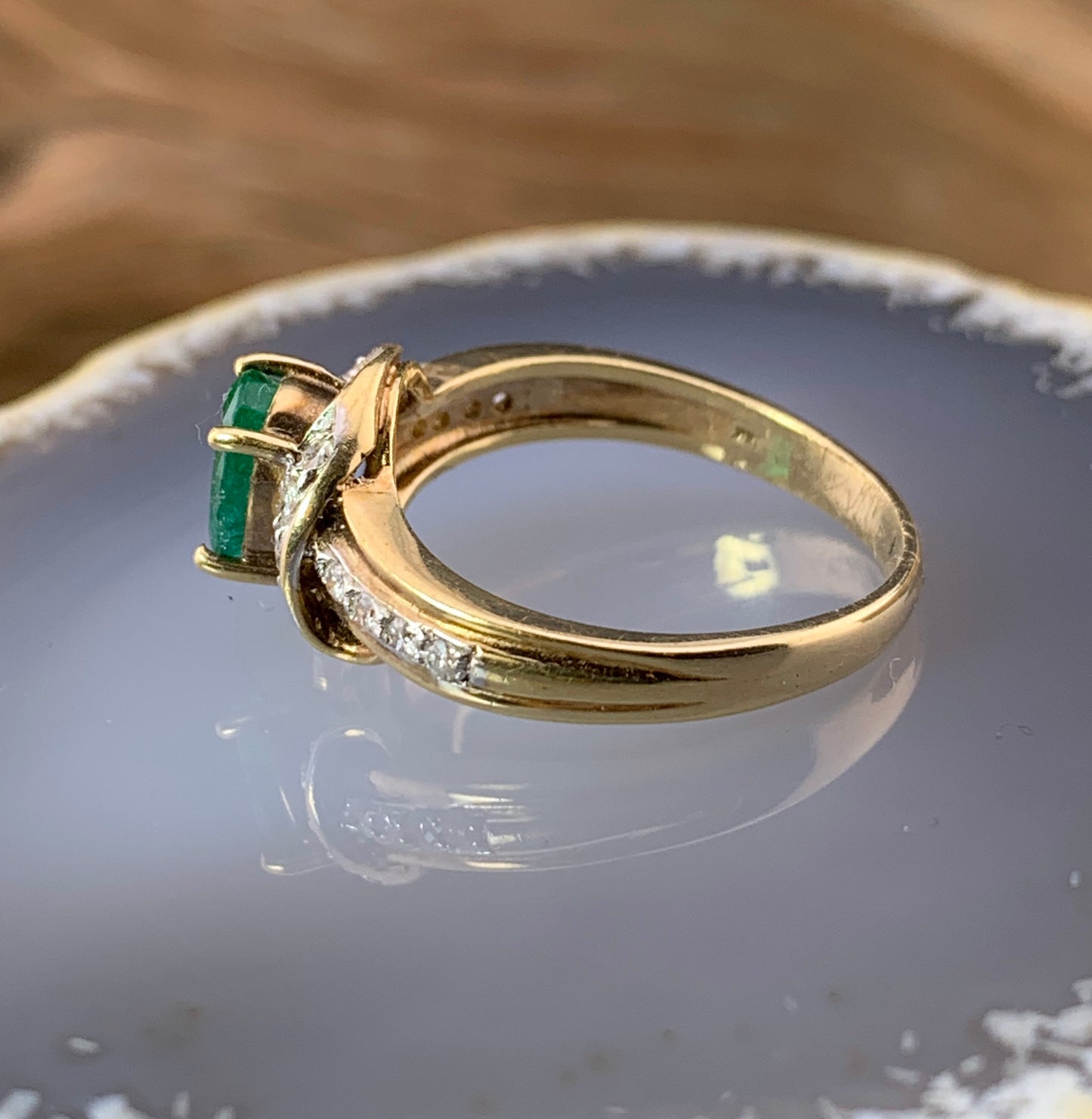 Vintage 14K, Diamond & Emerald Ring