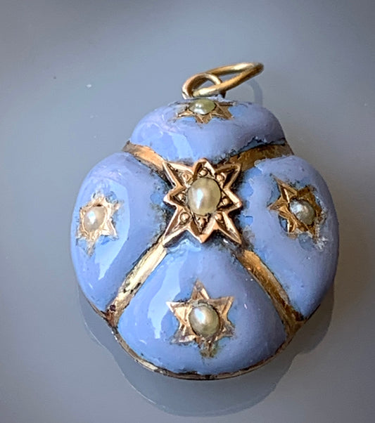 Antique Georgian 12K, Seed Pearl & Enamel Hair Locket Pendant/Charm