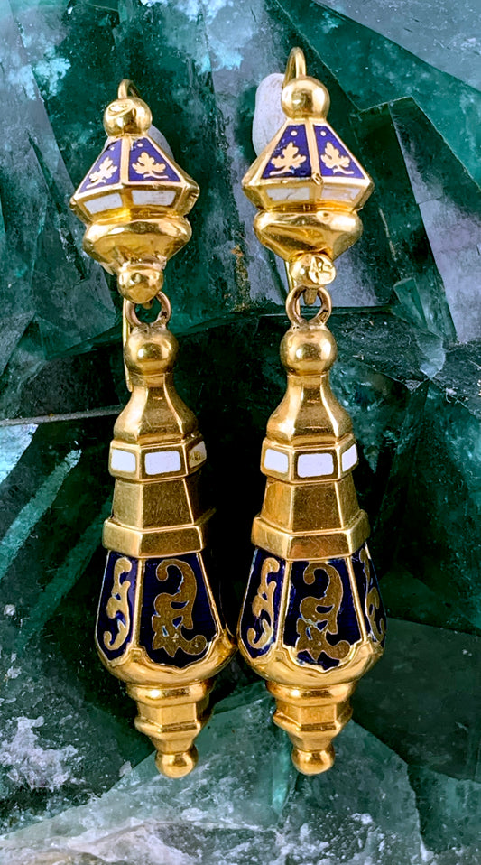 Antique French 18K & Enamel Earrings