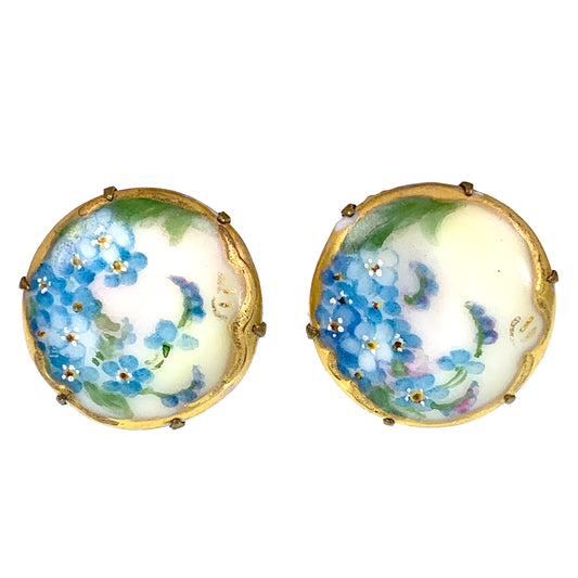 SOLD Antique 12K Gold Filled Hand Painted & Enamel Floral Earrings
