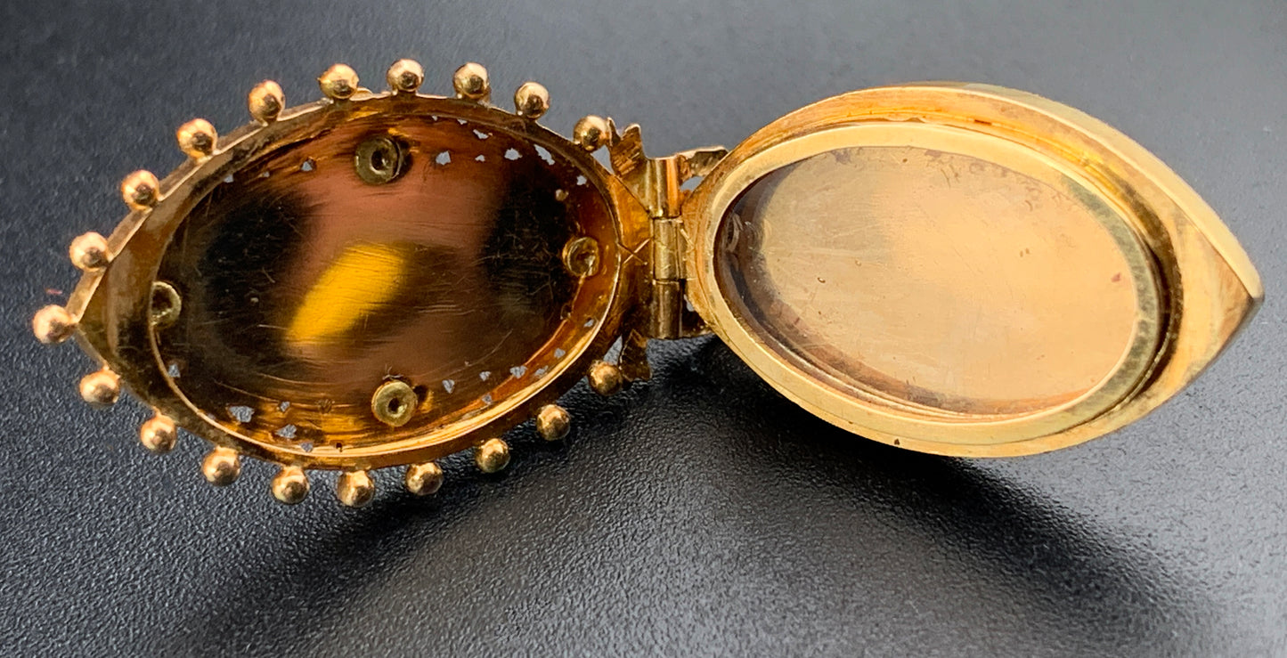 Antique French 18K & Hand Painted Enamel Locket Pendant
