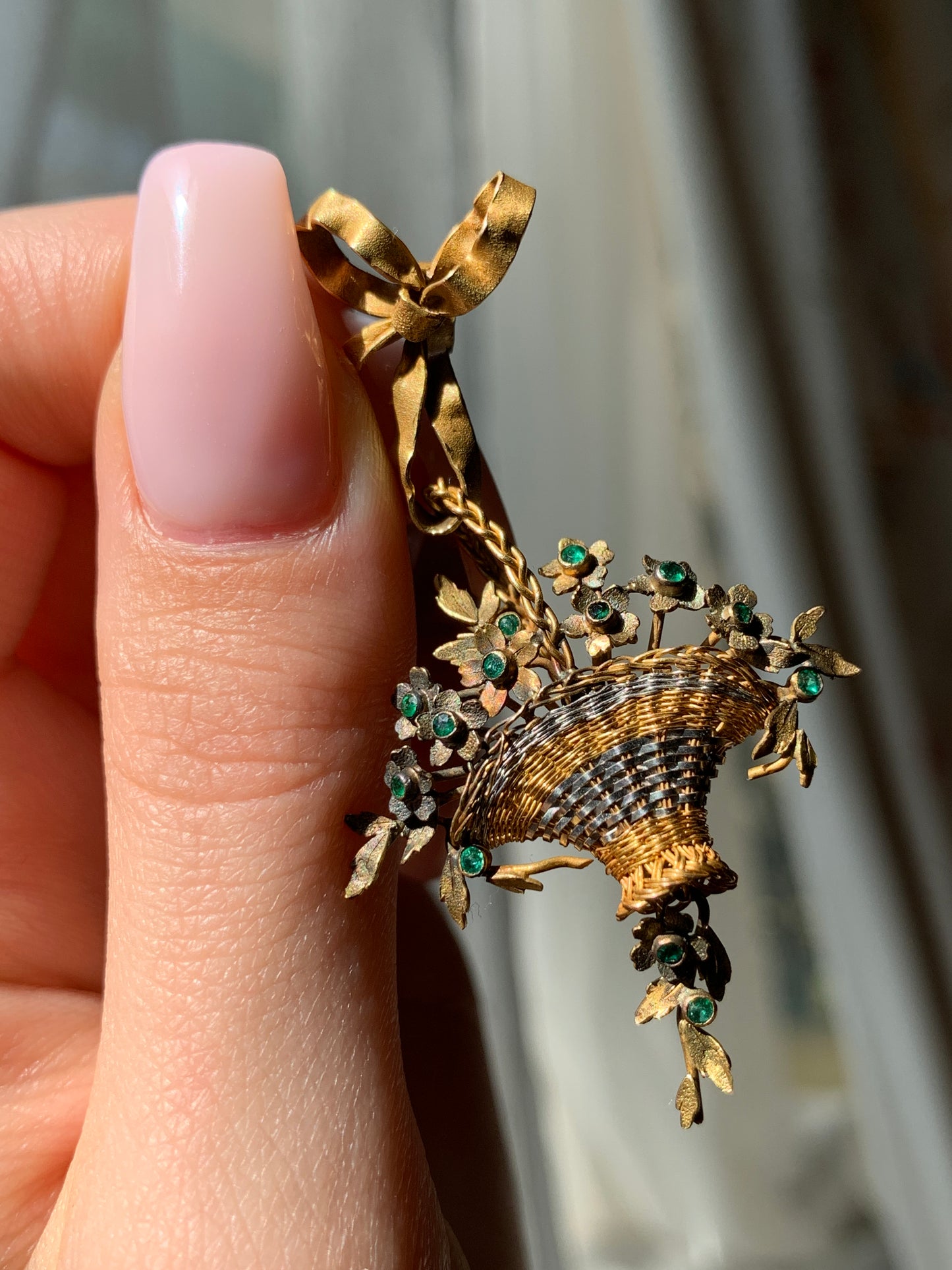 Antique 18K, Silver & Emerald Giardinetti Pendant