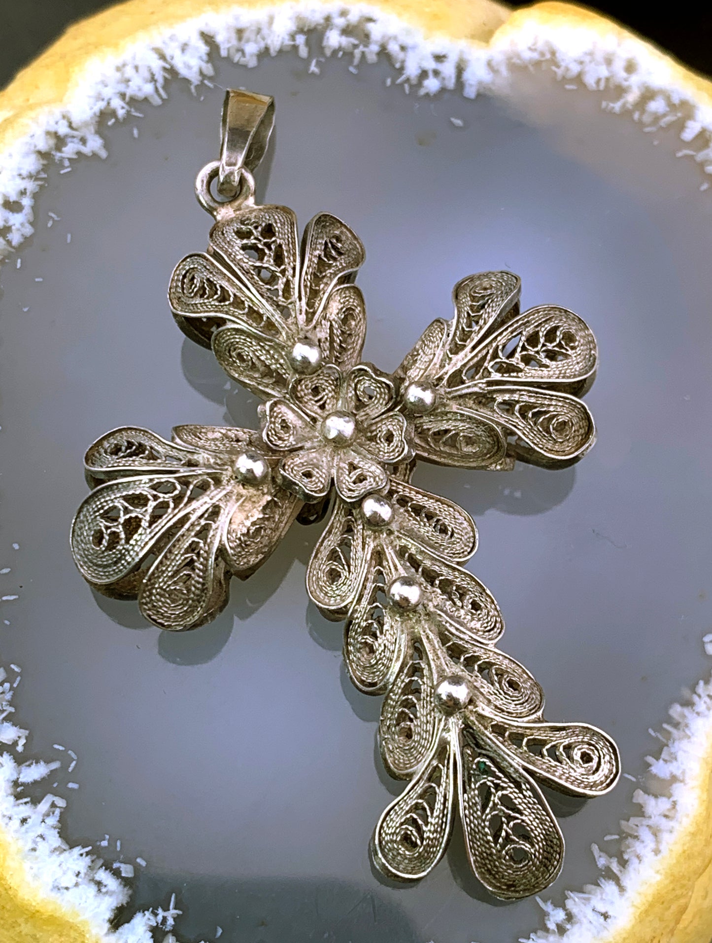 Antique Silver Filigree Cross Pendant