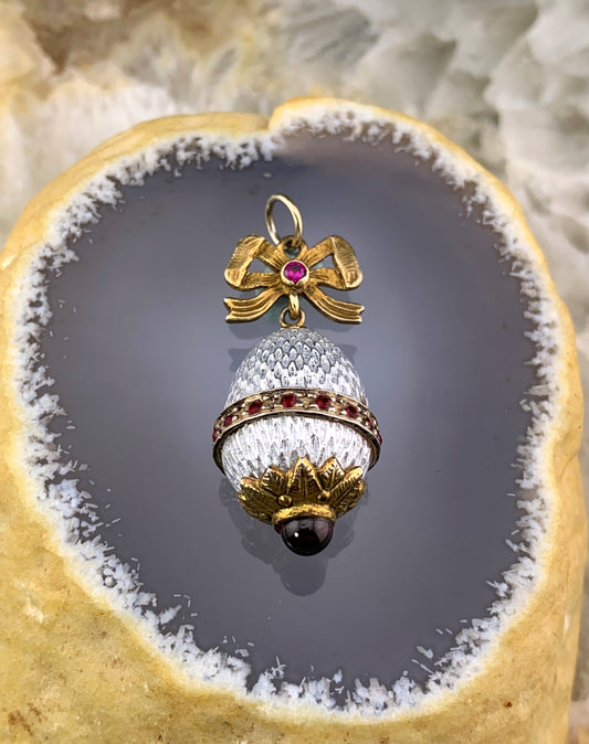 Estate 9K, Ruby, Garnet & Enamel Egg Charm/Pendant