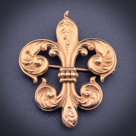 Antique 14K Fleur de Lis Brooch