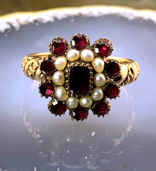 Antique 14K, 10K, Garnet & Seed Pearl Conversion Ring