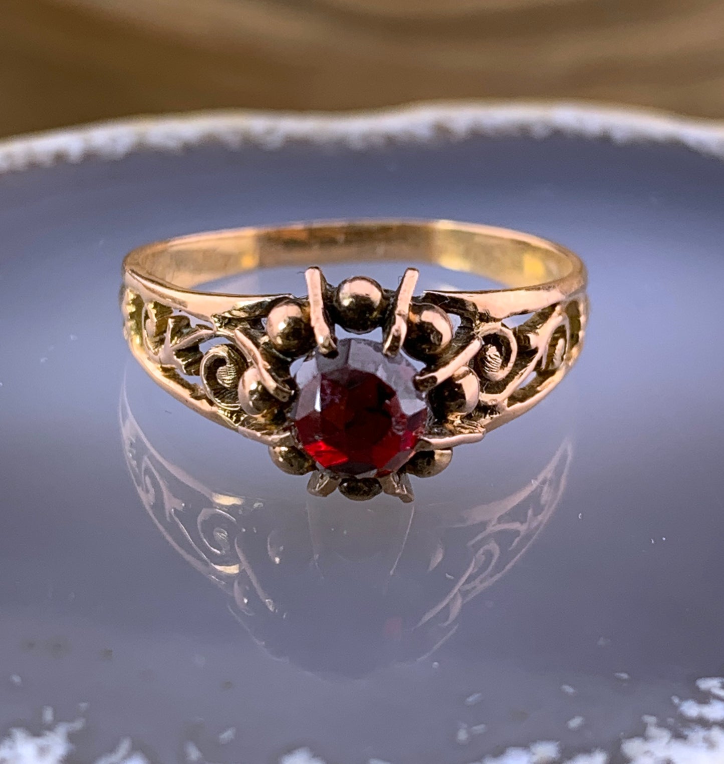 Antique French 18K & Garnet Ring