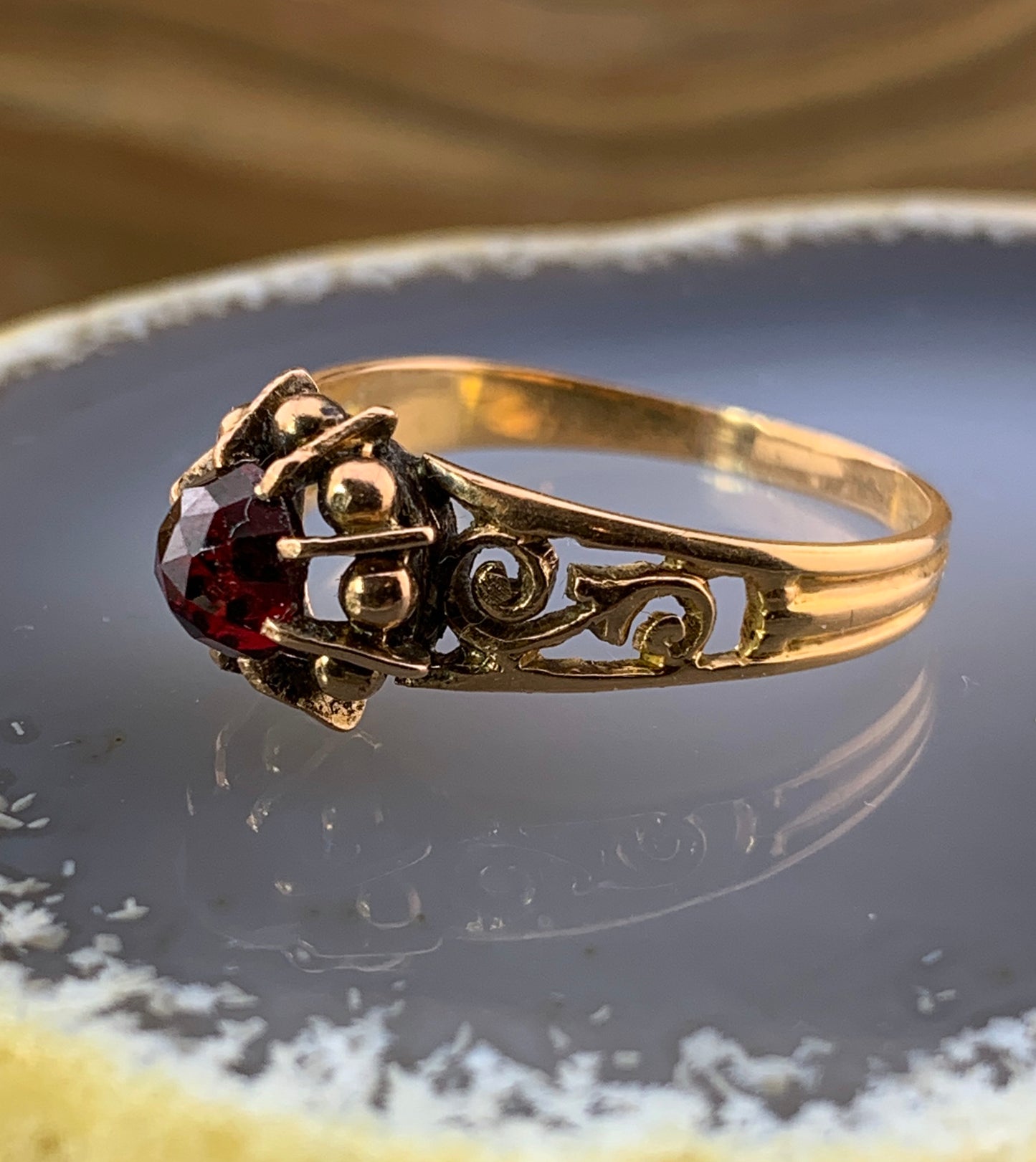 Antique French 18K & Garnet Ring