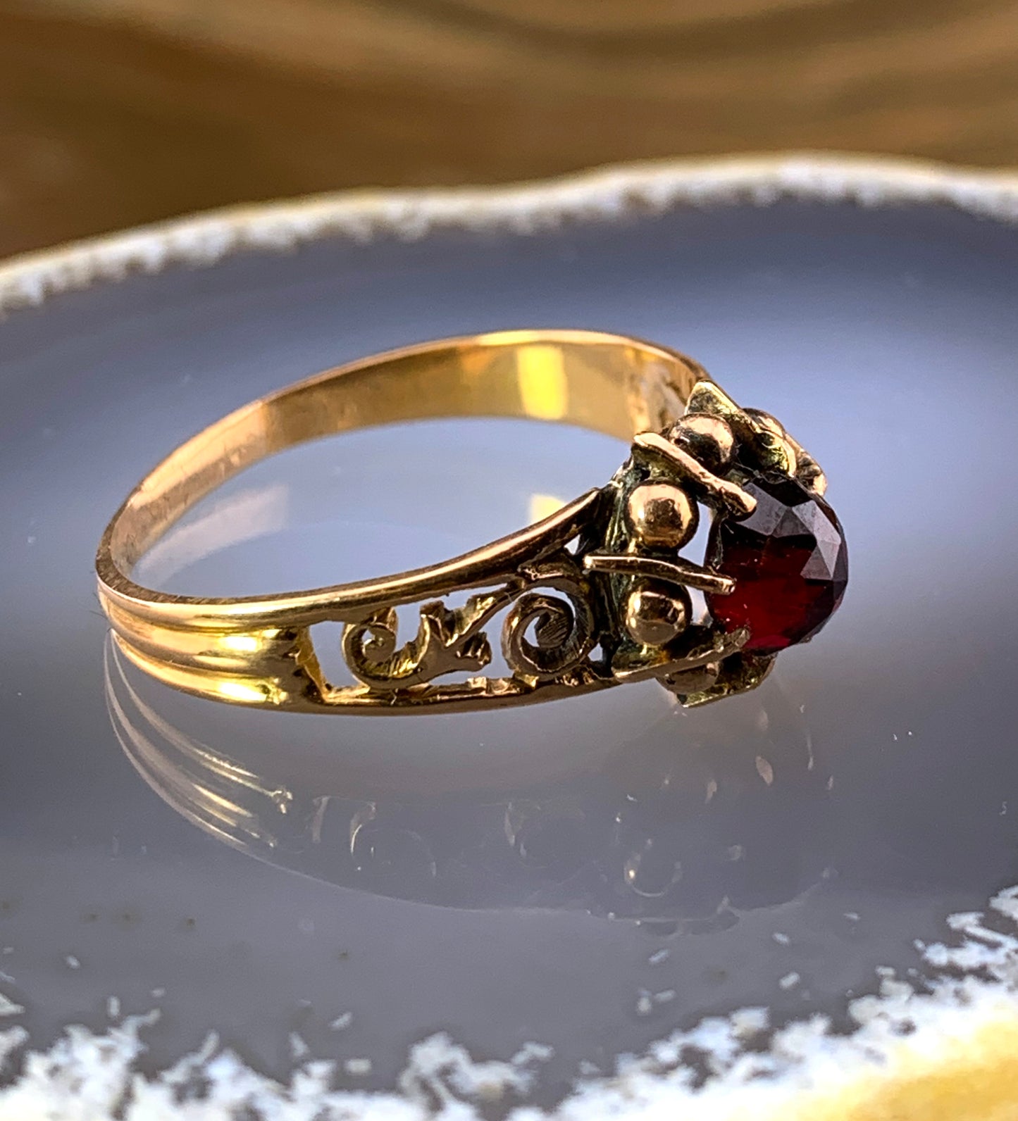 Antique French 18K & Garnet Ring