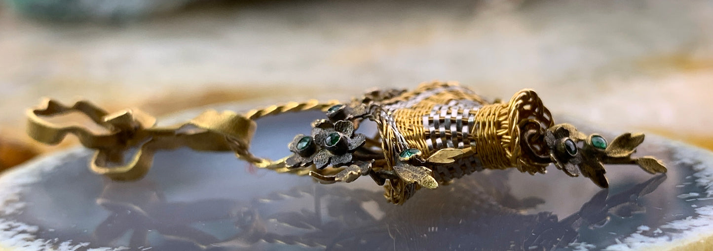 Antique 18K, Silver & Emerald Giardinetti Pendant