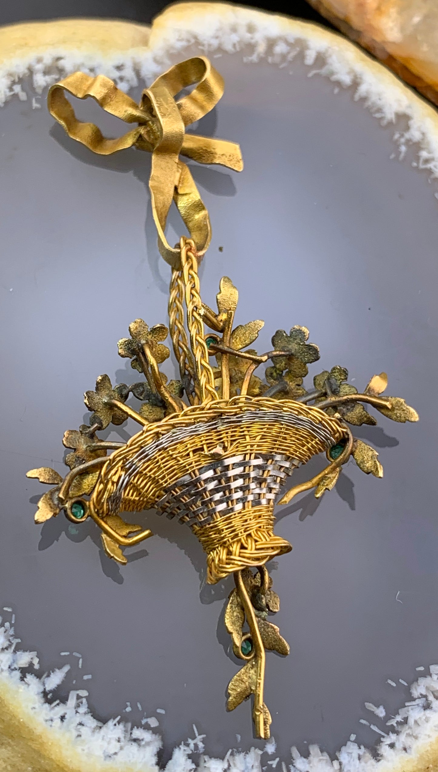 Antique 18K, Silver & Emerald Giardinetti Pendant