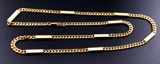 14K Gold Curb Station Chain