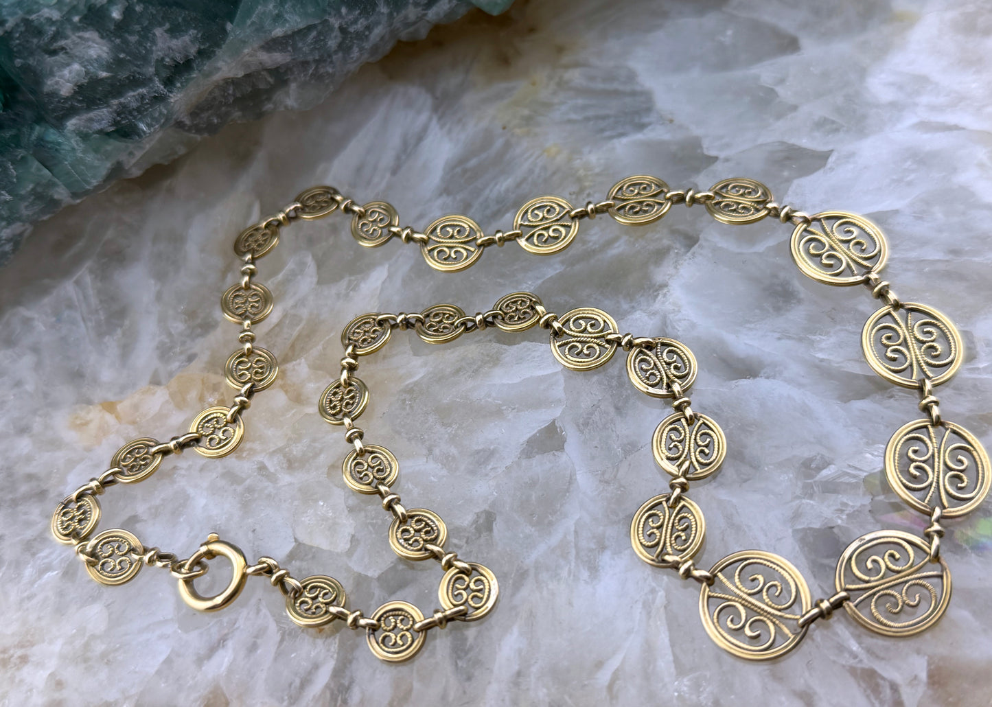 Antique French 18K Filigree Link Chain Necklace