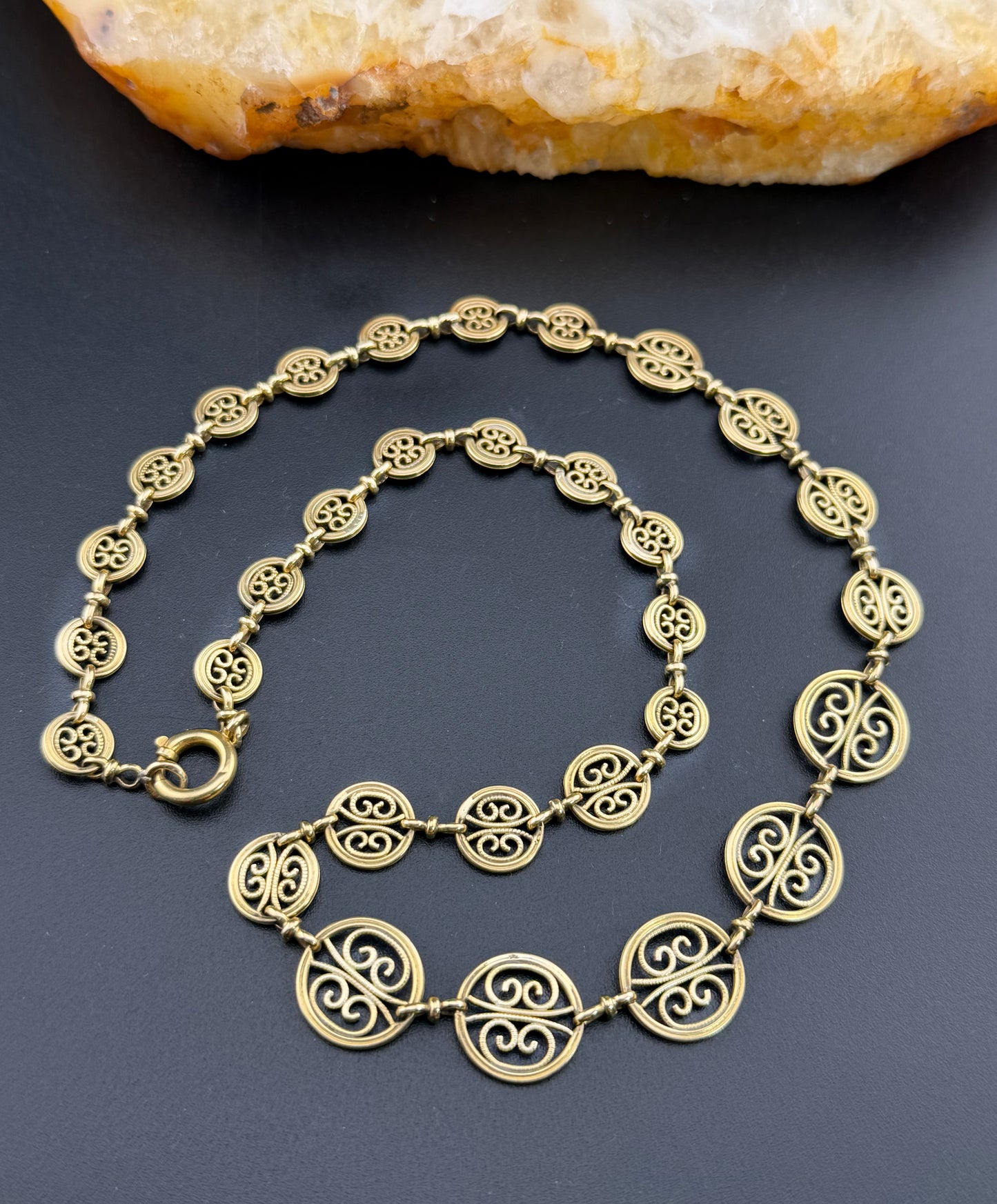 Antique French 18K Filigree Link Chain Necklace
