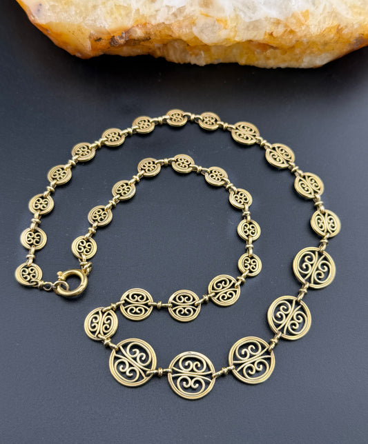 Antique French 18K Filigree Link Chain Necklace