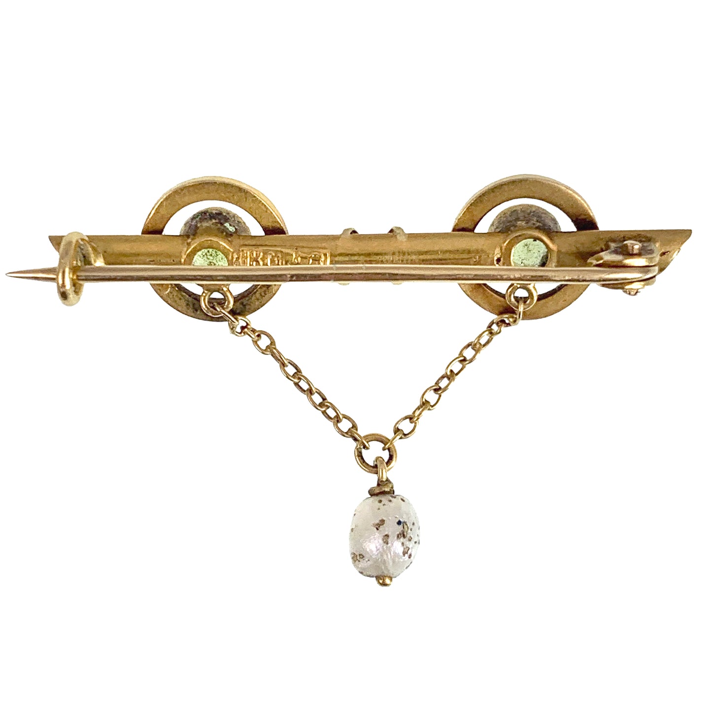 Antique 18K, Peridot, Pearl & Enamel Brooch