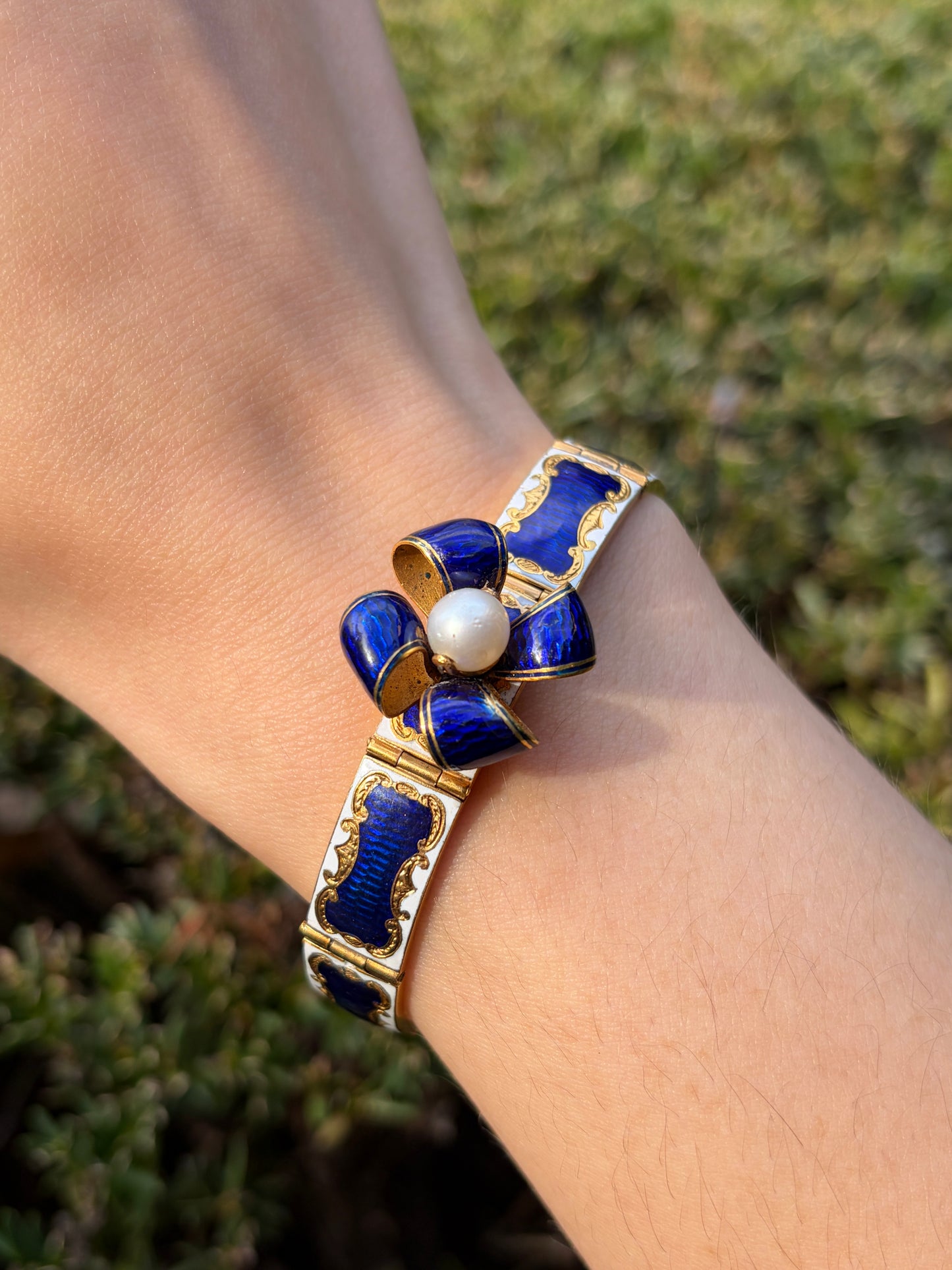 Antique 18K, Pearl & Enamel Bracelet