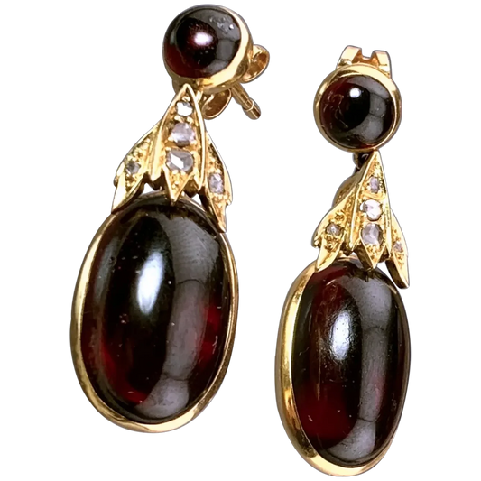 Antique Georgian 18K, Diamond & Garnet Drop Earrings