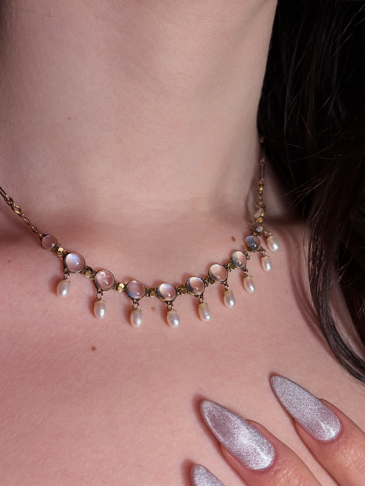 Antique 14K, Moonstone & Pearl Necklace