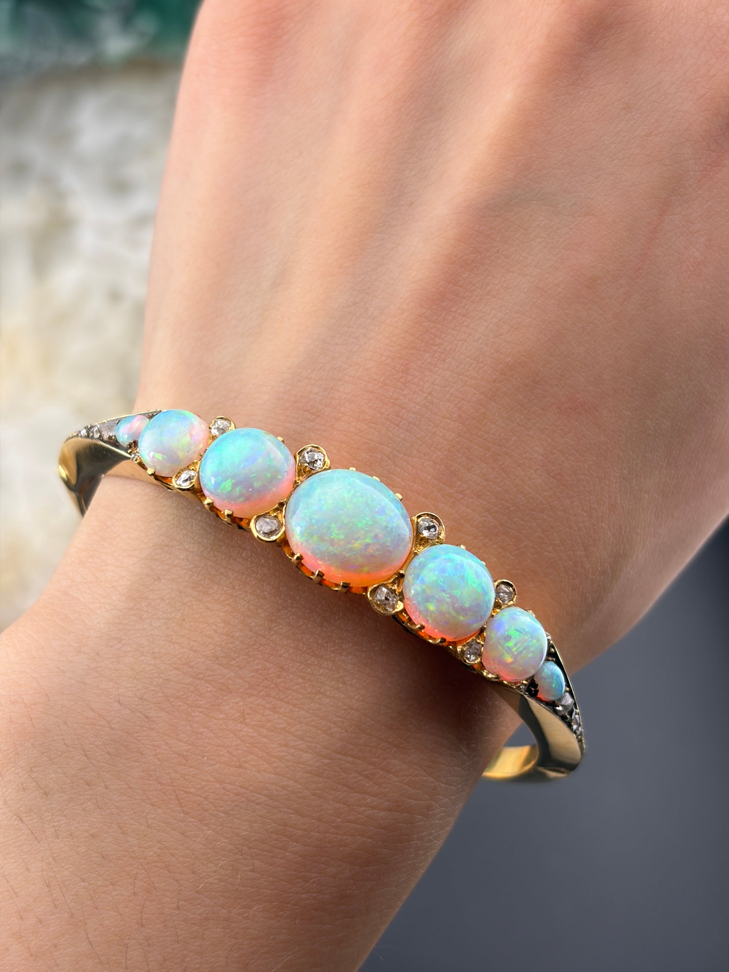 Antique English 18K, Opal & Diamond Bracelet