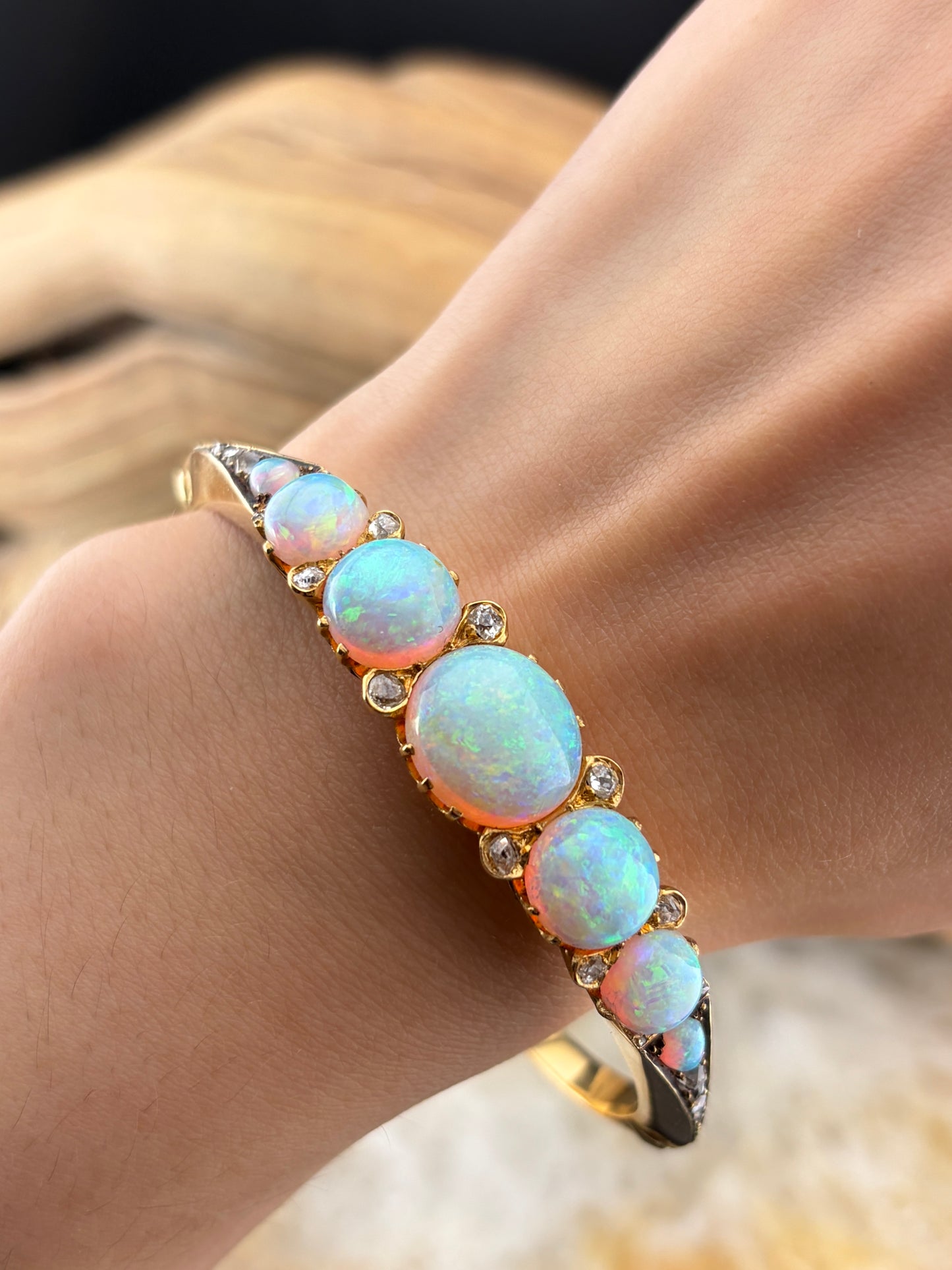 Antique English 18K, Opal & Diamond Bracelet