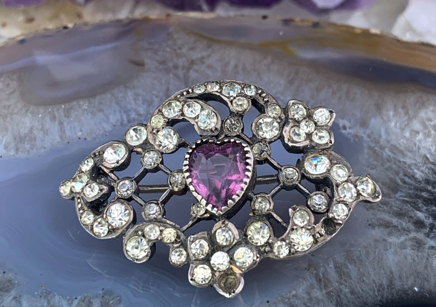 Antique French Silver, Amethyst & Paste Brooch