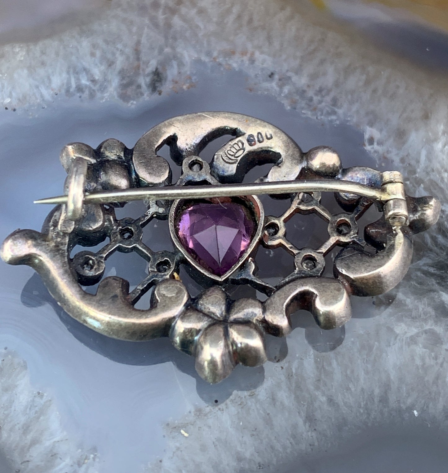 Antique French Silver, Amethyst & Paste Brooch