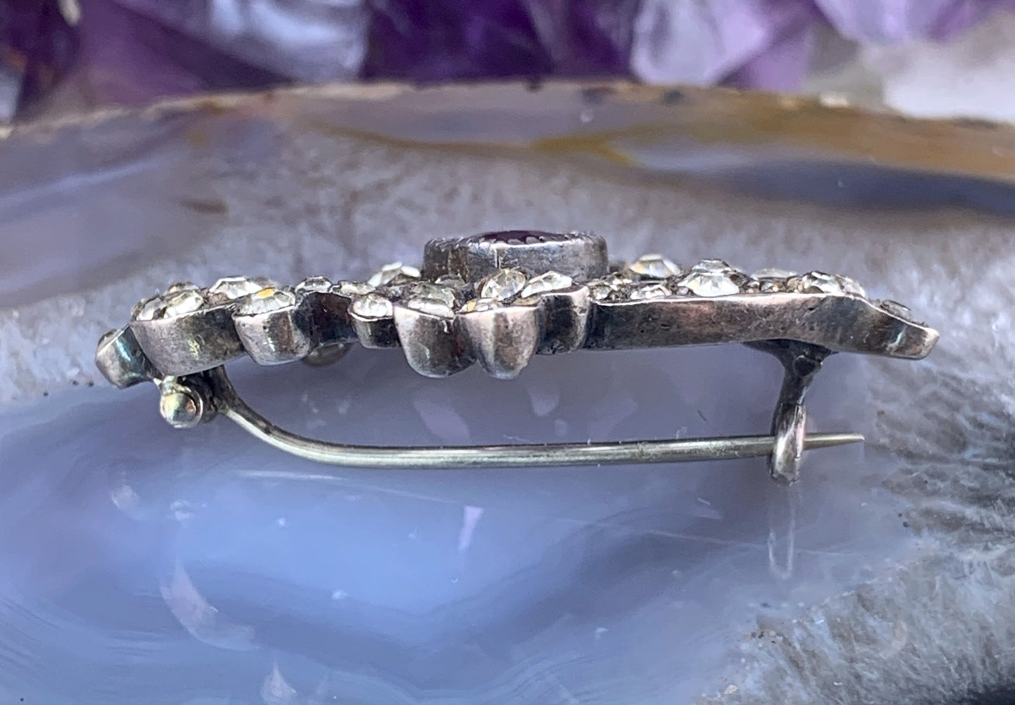 Antique French Silver, Amethyst & Paste Brooch