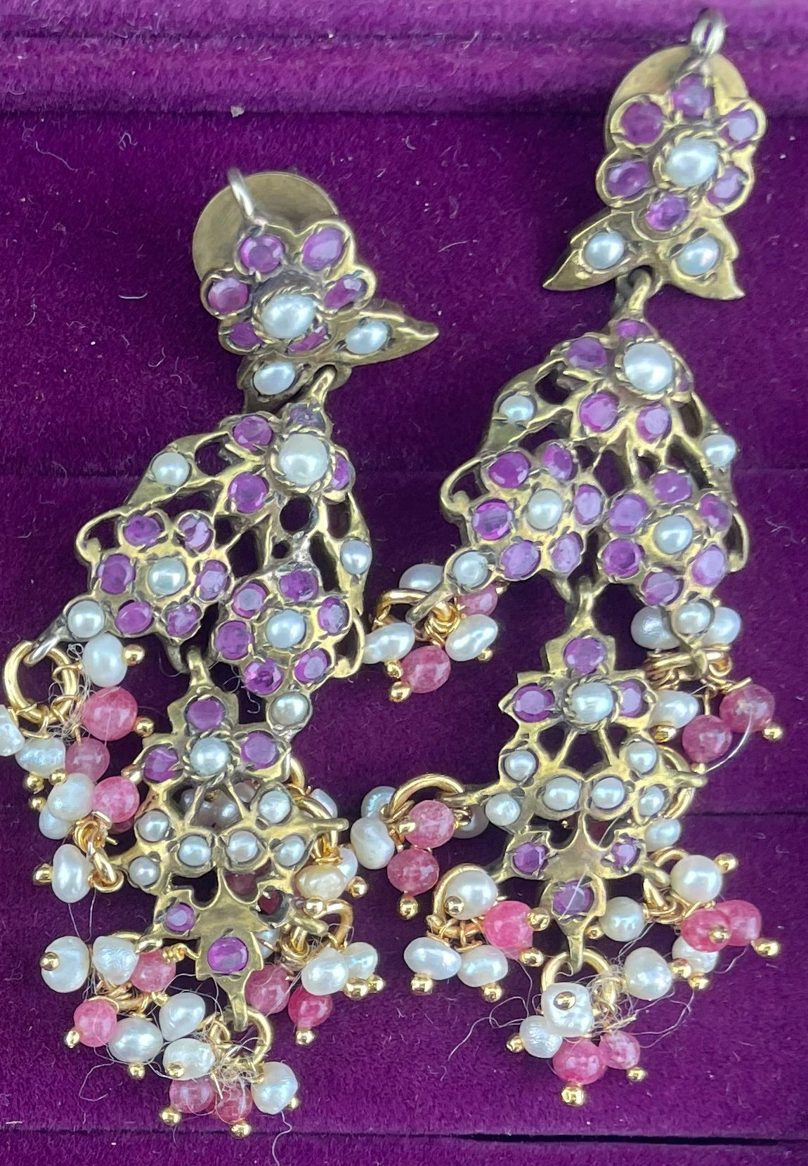 UNLISTED Indian ?K, Ruby & Seed Pearl Earrings
