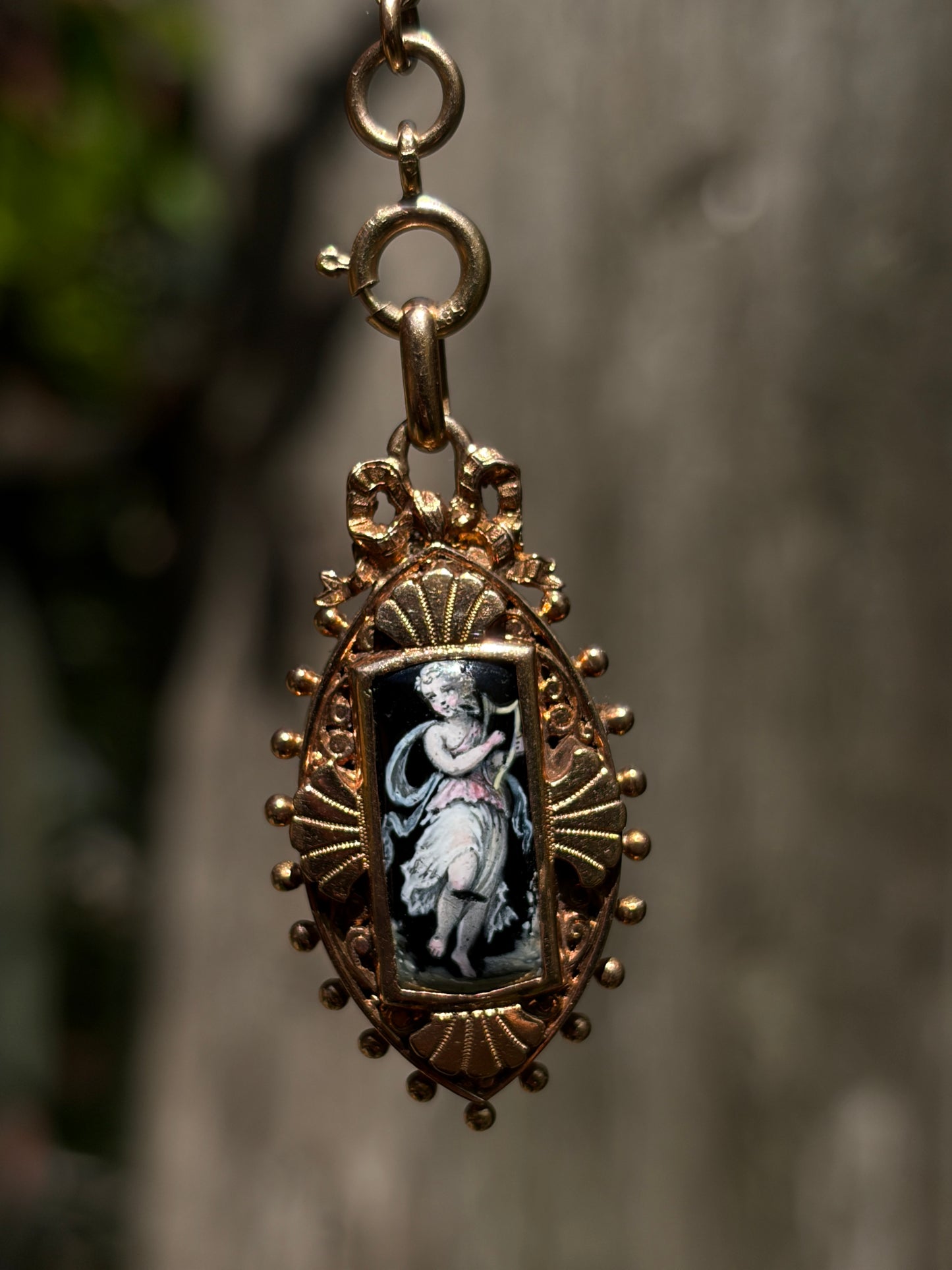 Antique French 18K & Hand Painted Enamel Locket Pendant
