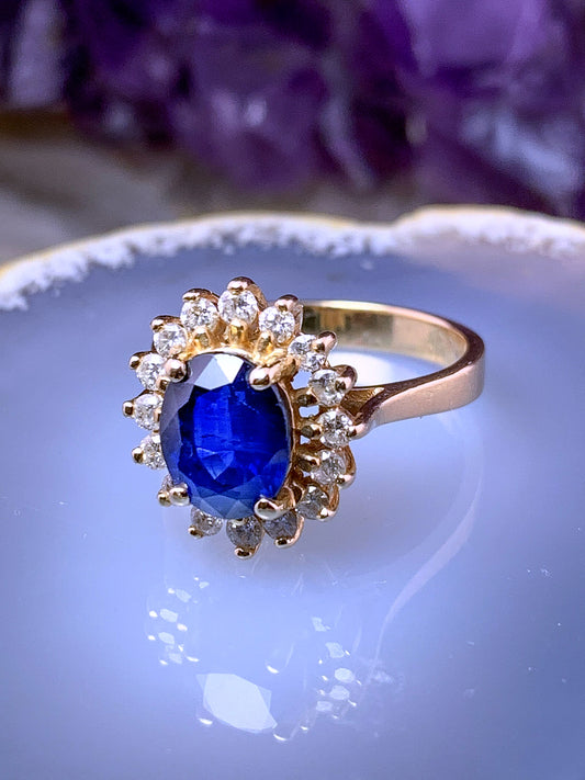 Vintage 14K , Sapphire & Diamond Diana Ring