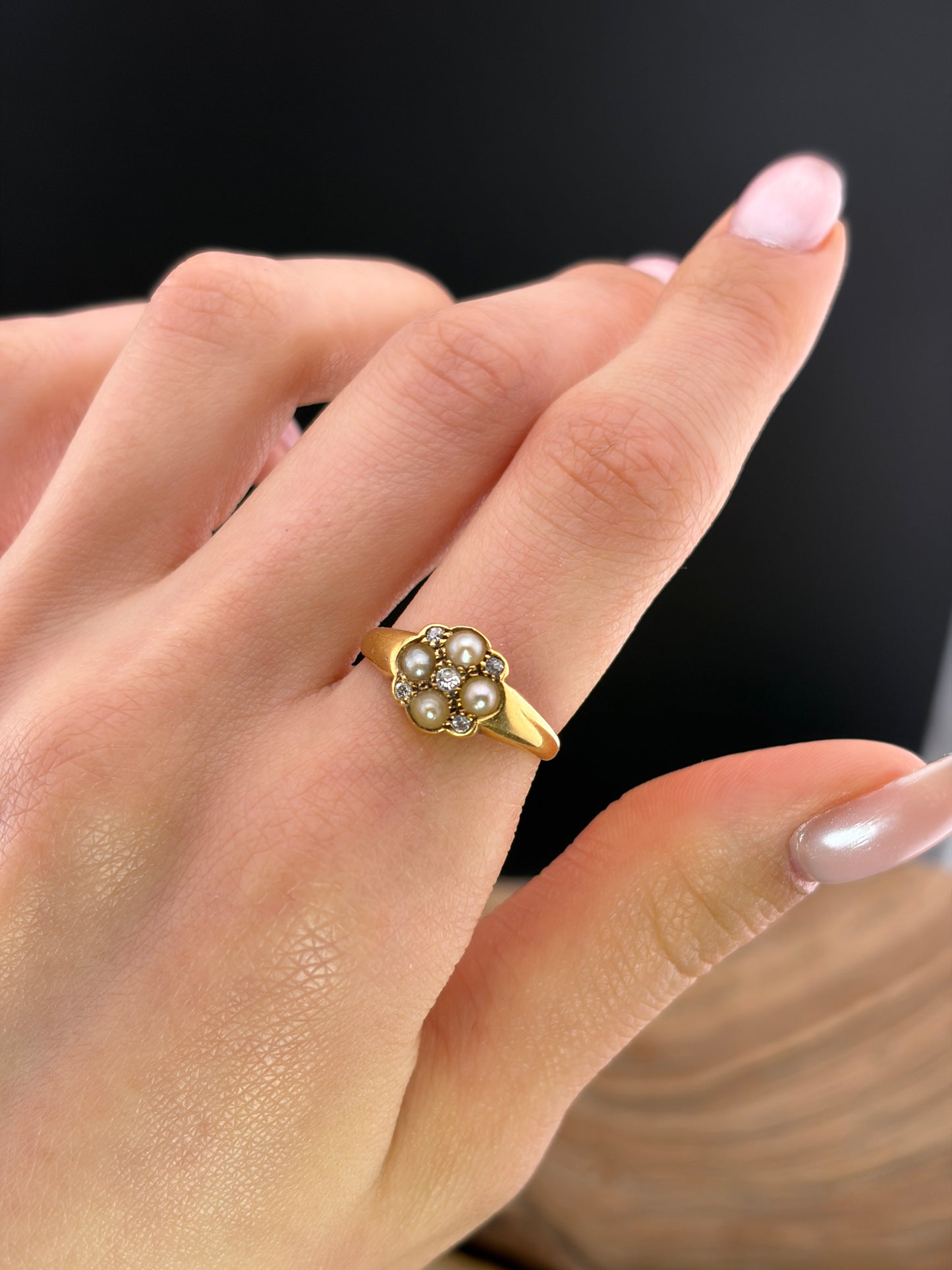 Antique 18K, Diamond & Pearl Ring