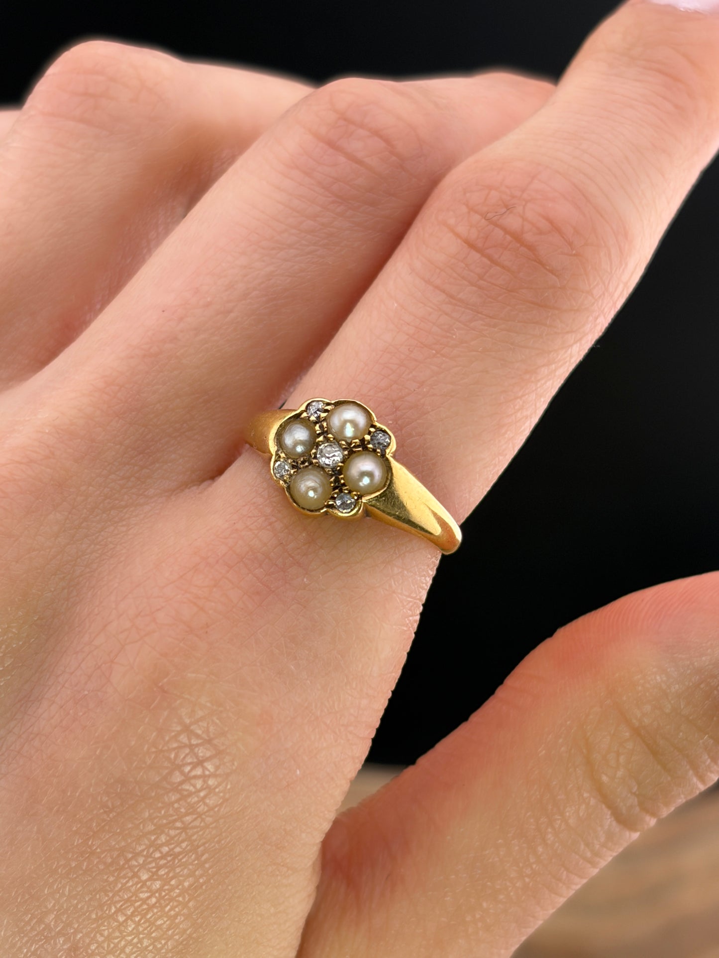 Antique 18K, Diamond & Pearl Ring