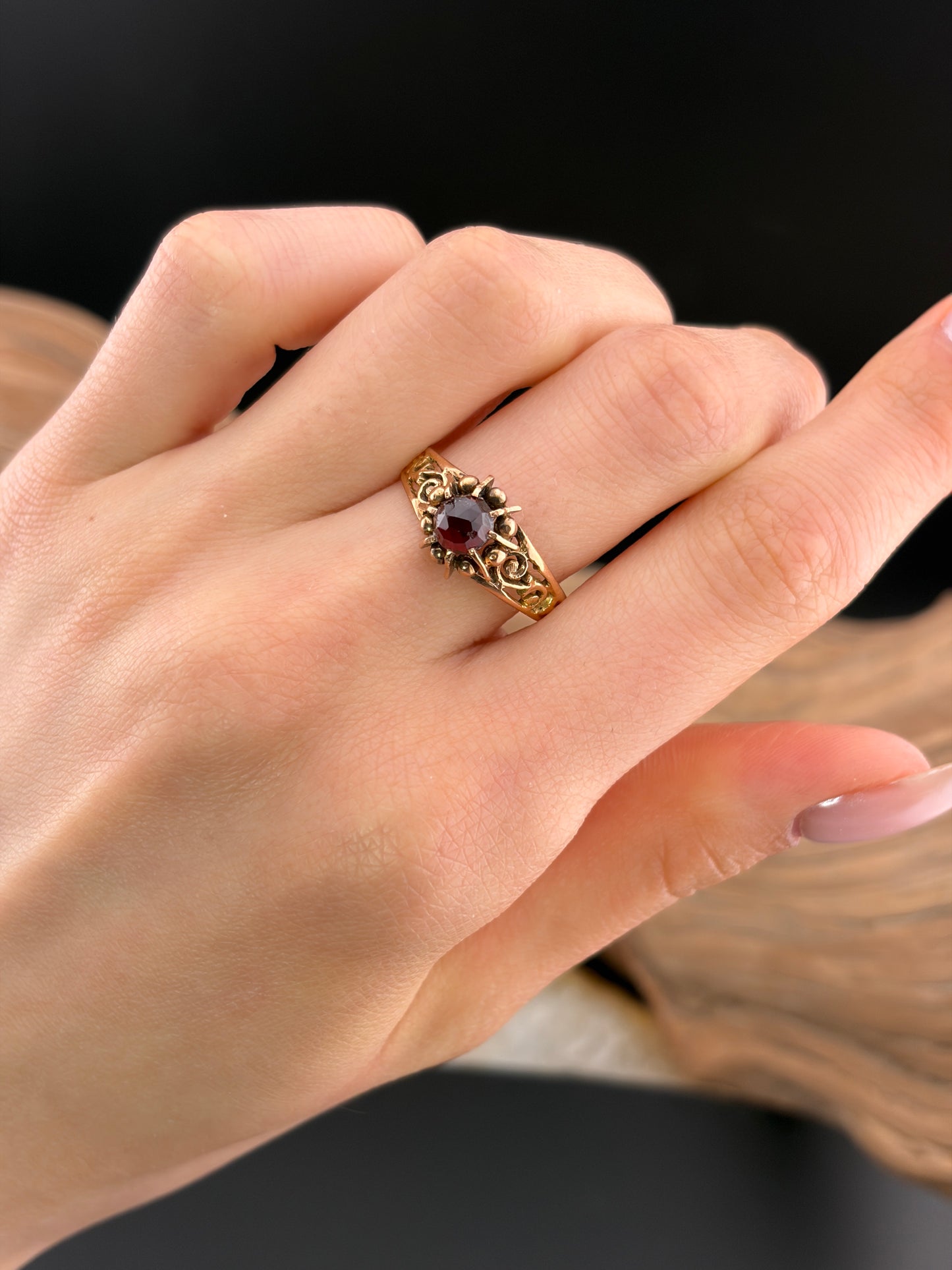 Antique French 18K & Garnet Ring