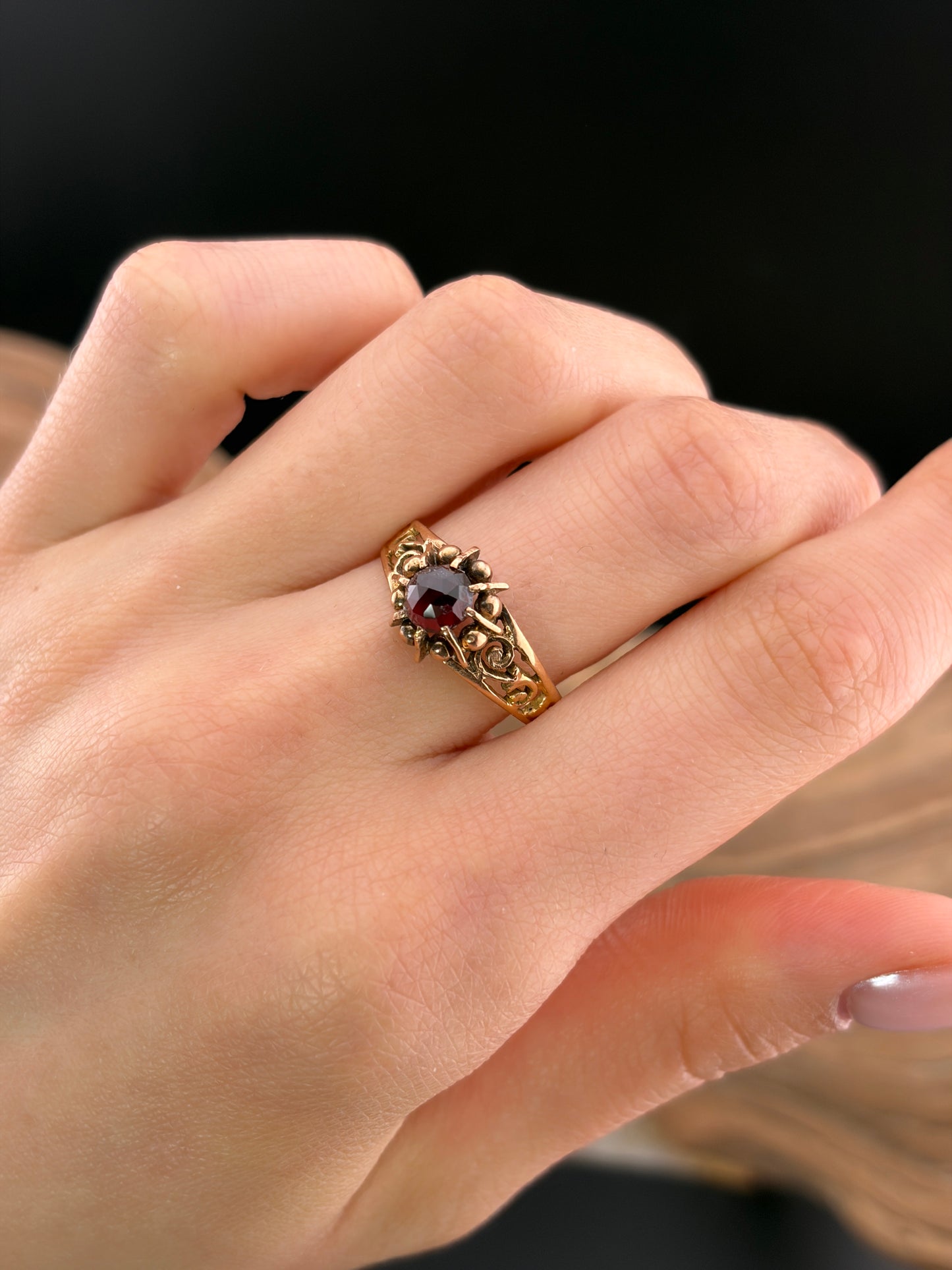 Antique French 18K & Garnet Ring