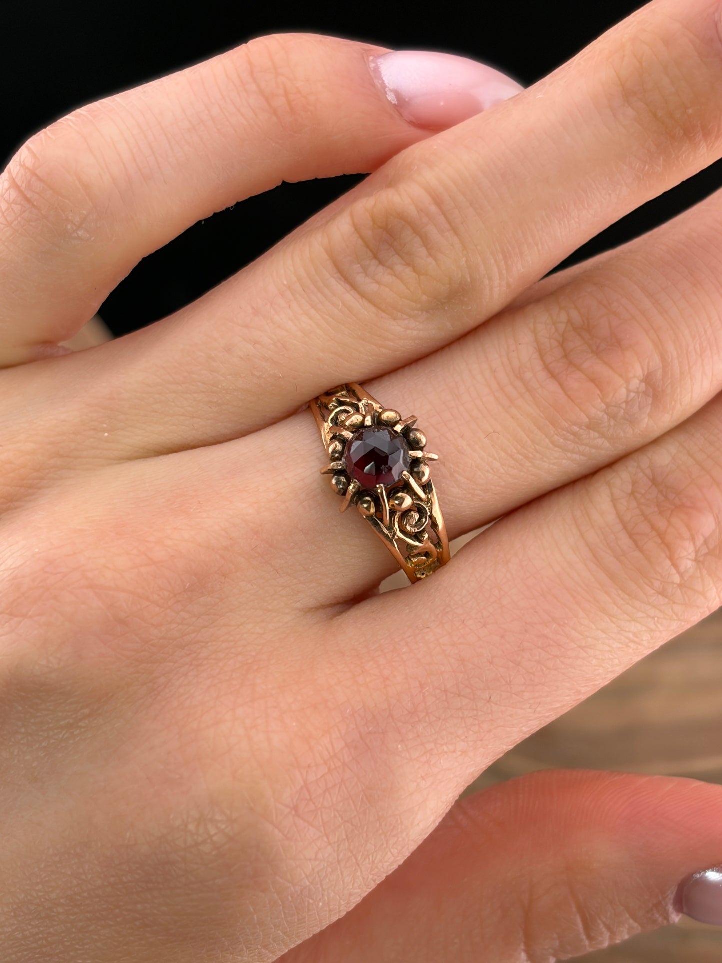 Antique French 18K & Garnet Ring