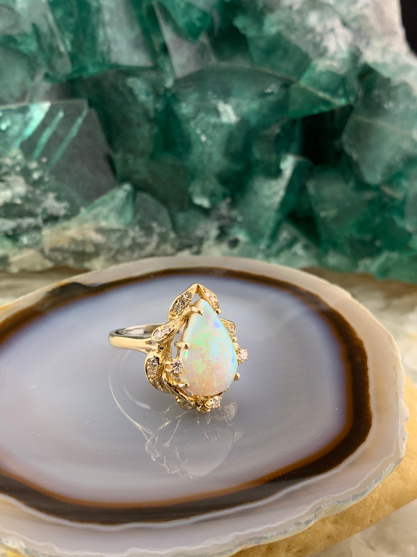 Vintage Opal & Diamond Ring in 14k