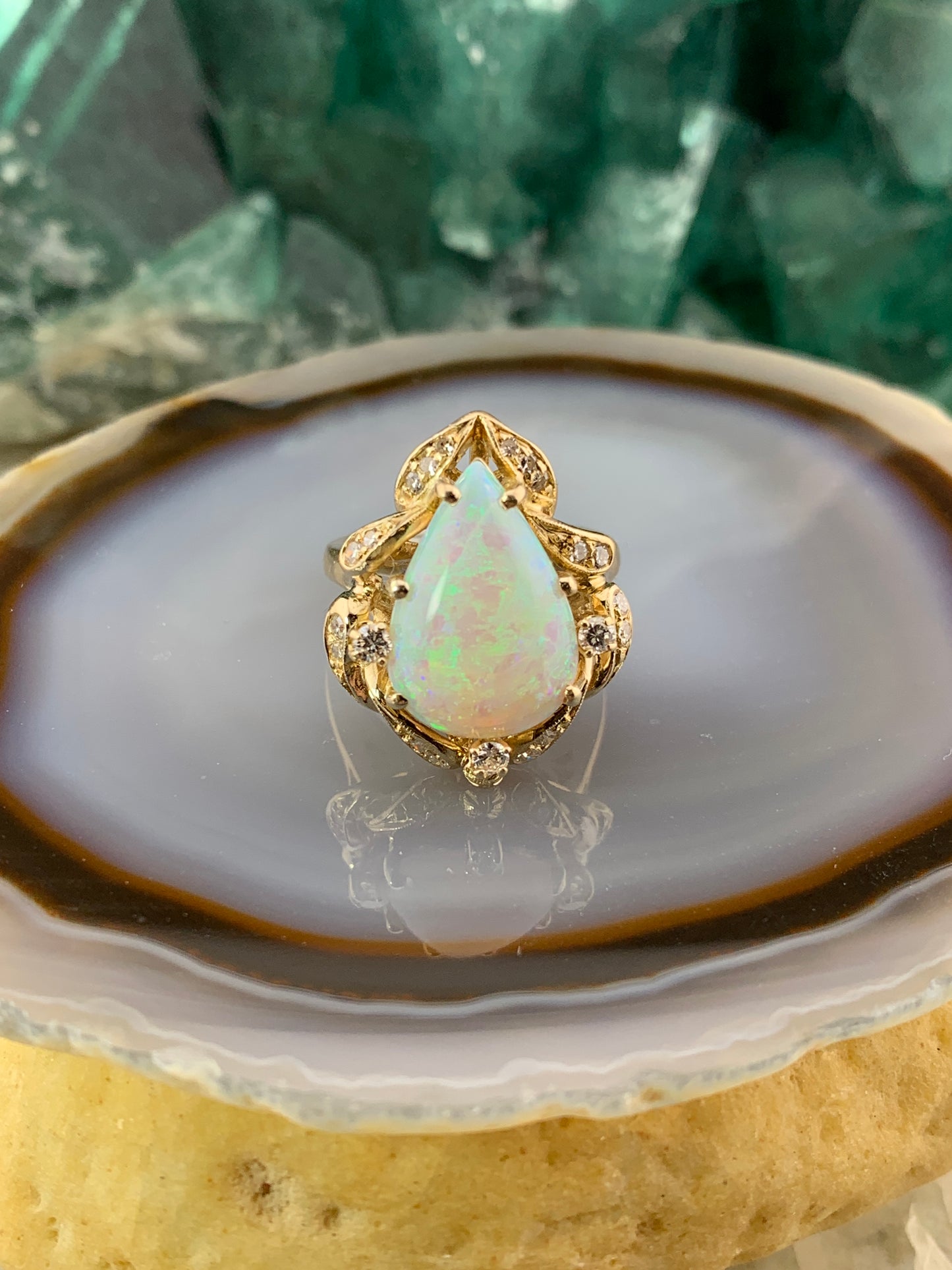Vintage Opal & Diamond Ring in 14k