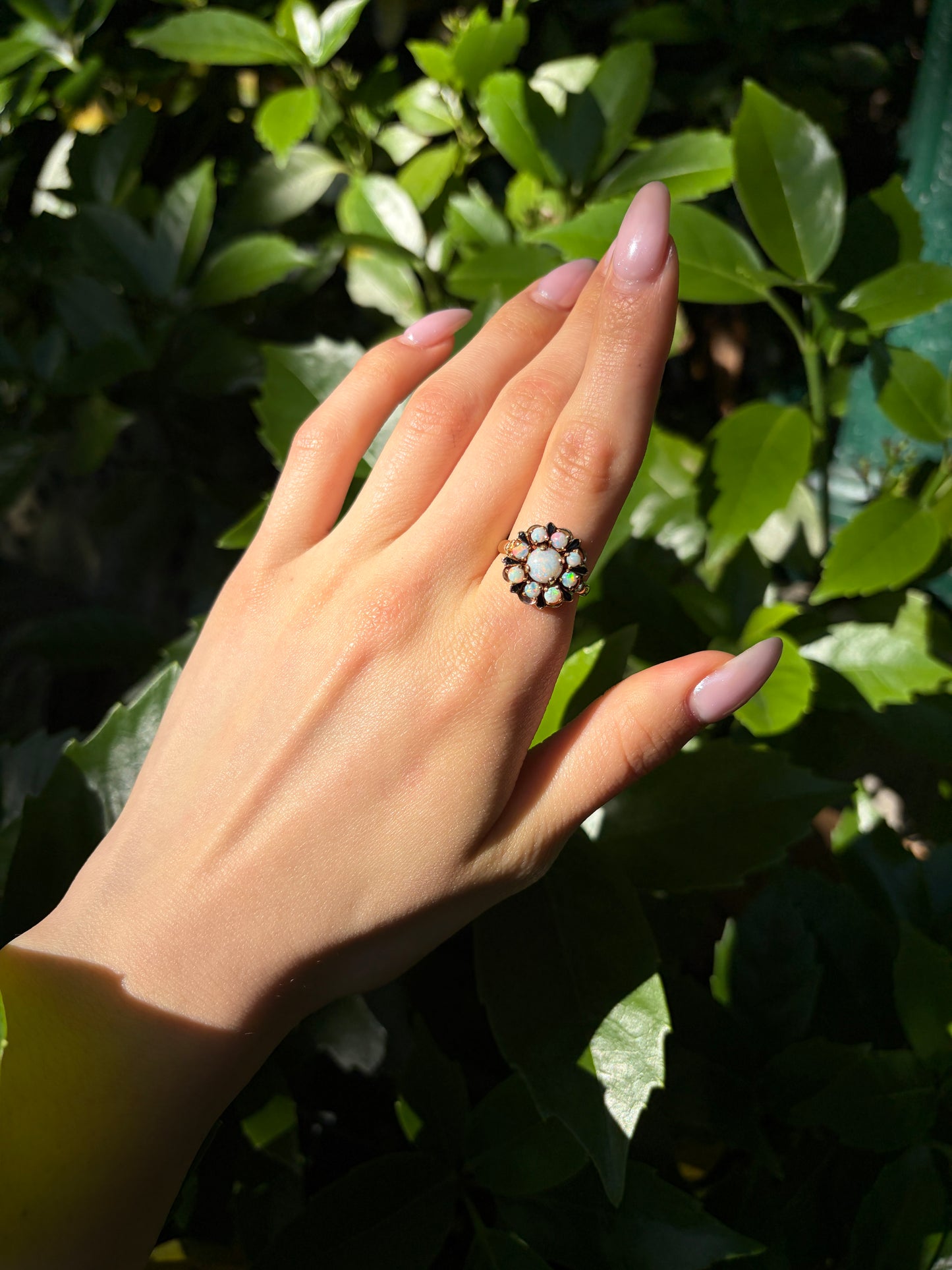 Estate 14K, Opal & Enamel Cluster Ring
