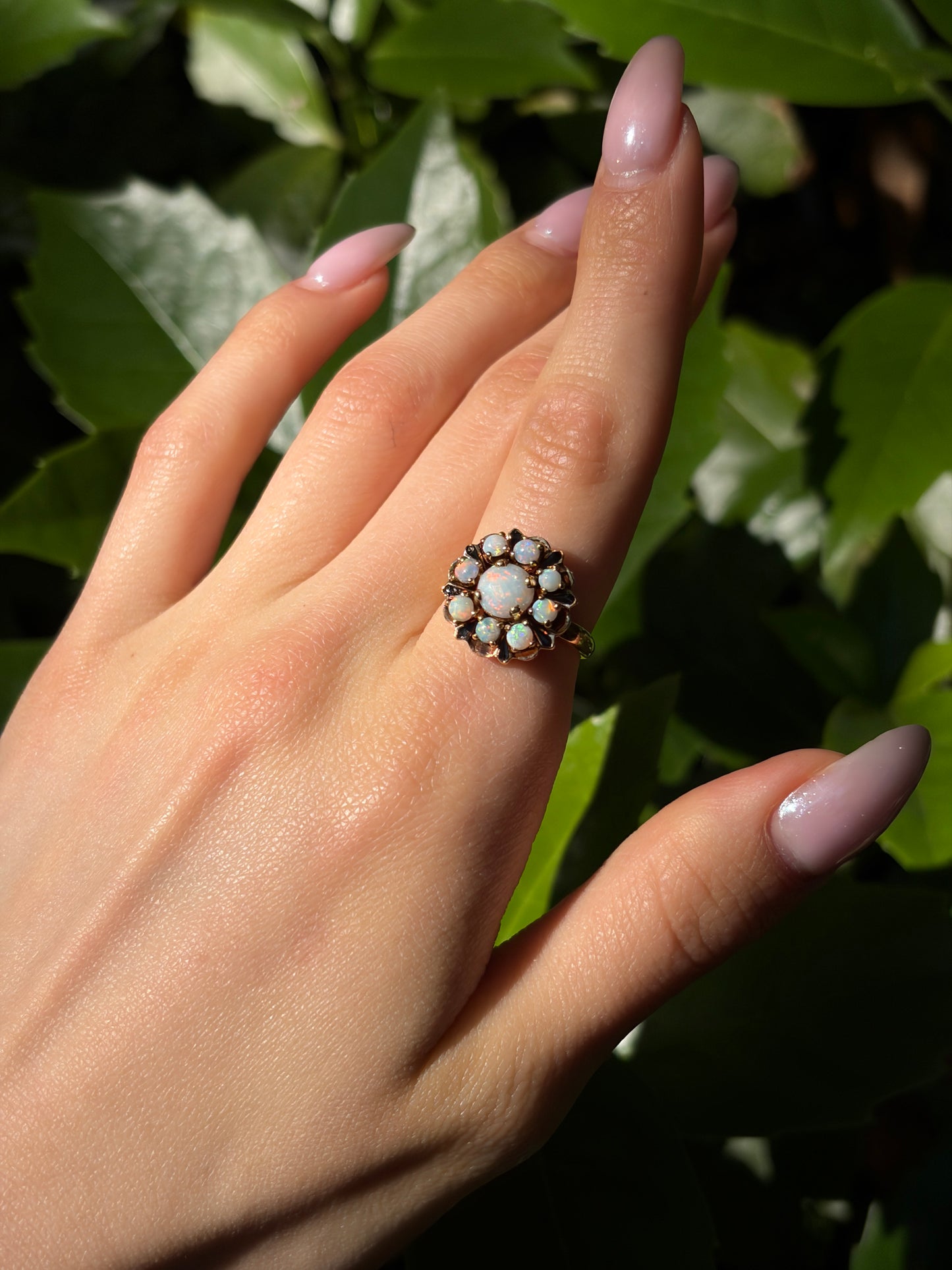 Estate 14K, Opal & Enamel Cluster Ring