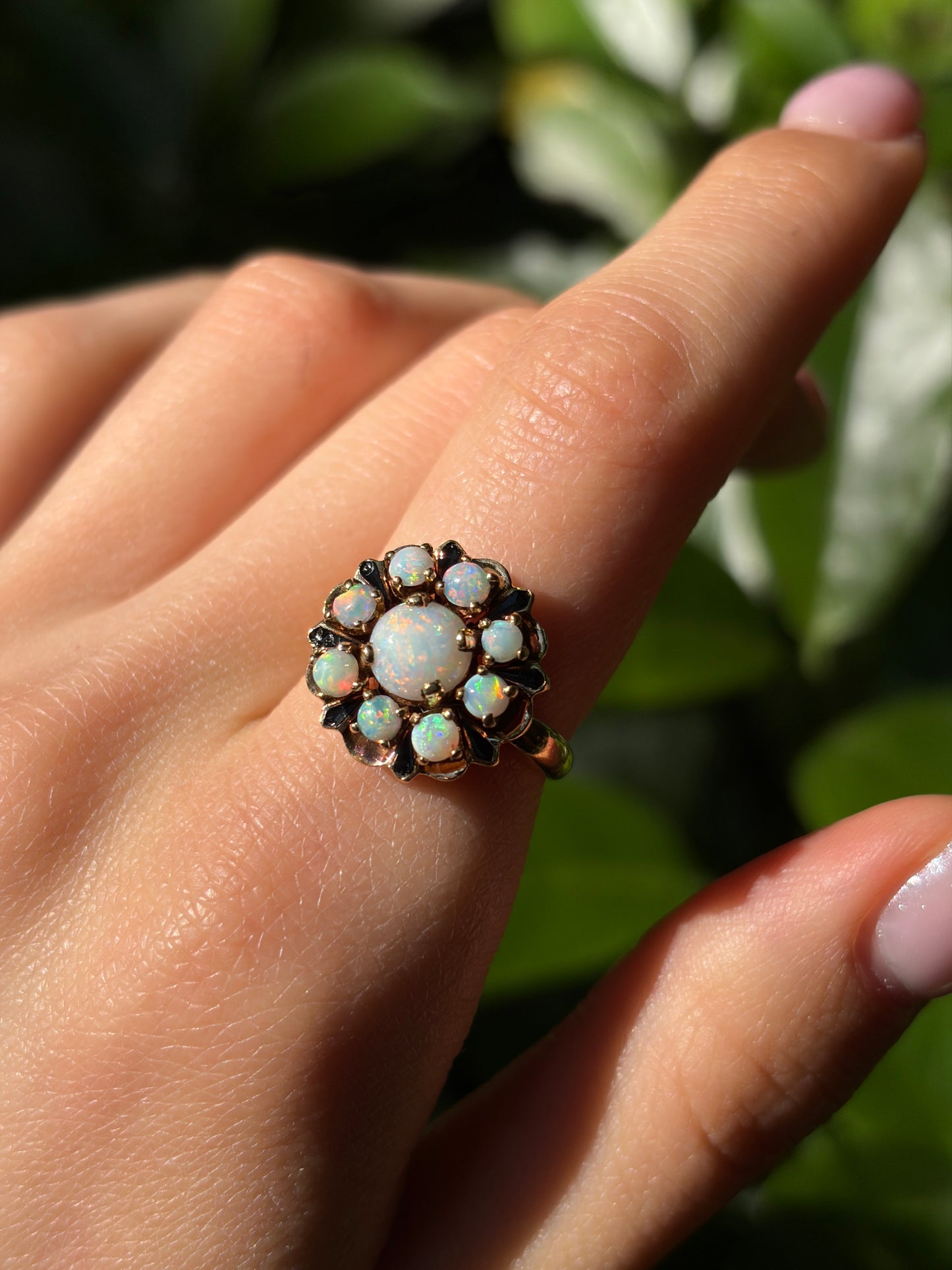 Estate 14K, Opal & Enamel Cluster Ring