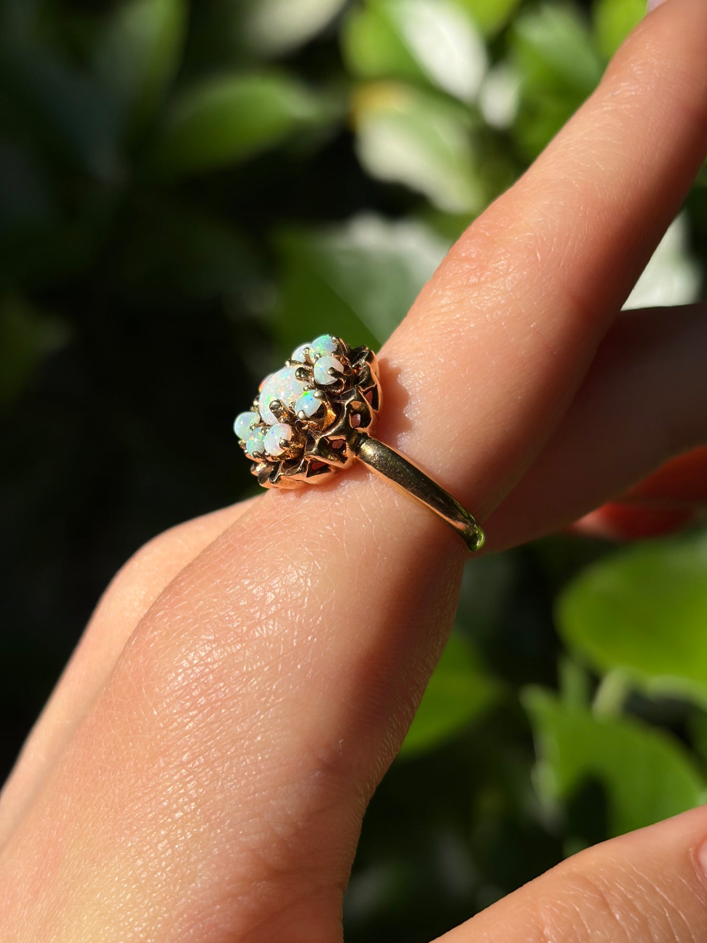Estate 14K, Opal & Enamel Cluster Ring