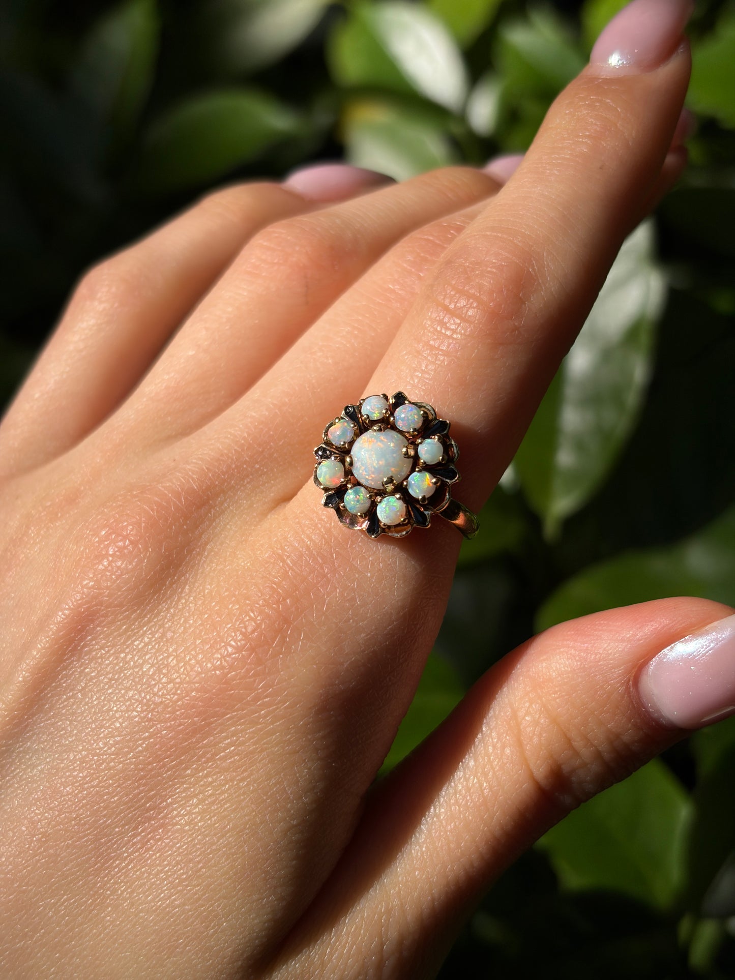 Estate 14K, Opal & Enamel Cluster Ring