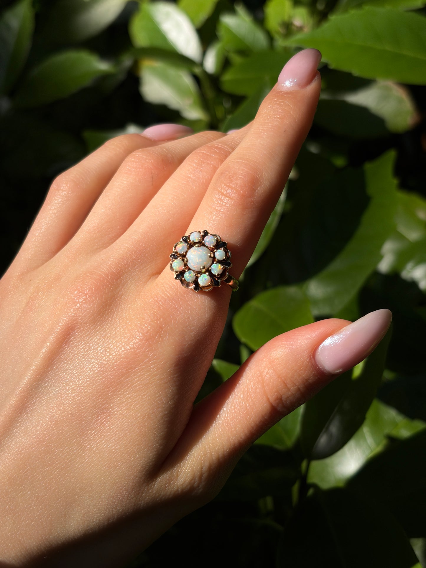 Estate 14K, Opal & Enamel Cluster Ring