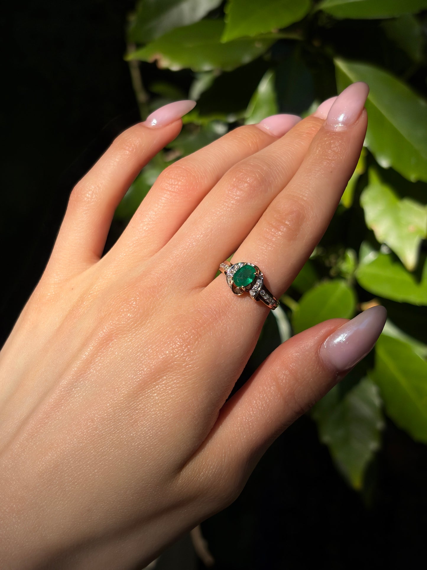 Vintage 14K, Diamond & Emerald Ring