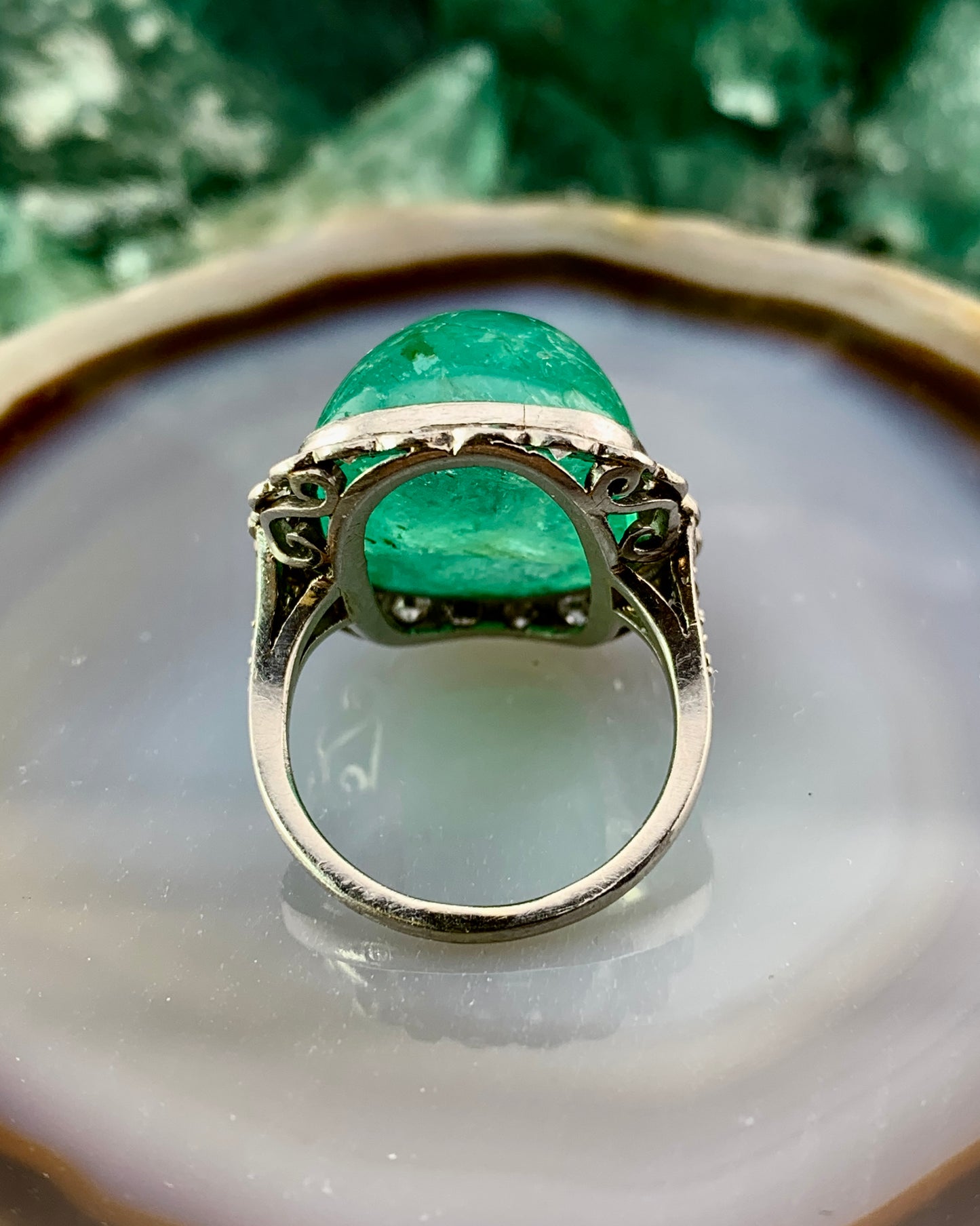 Antique Platinum, Diamond & Brazilian Emerald Cocktail Ring