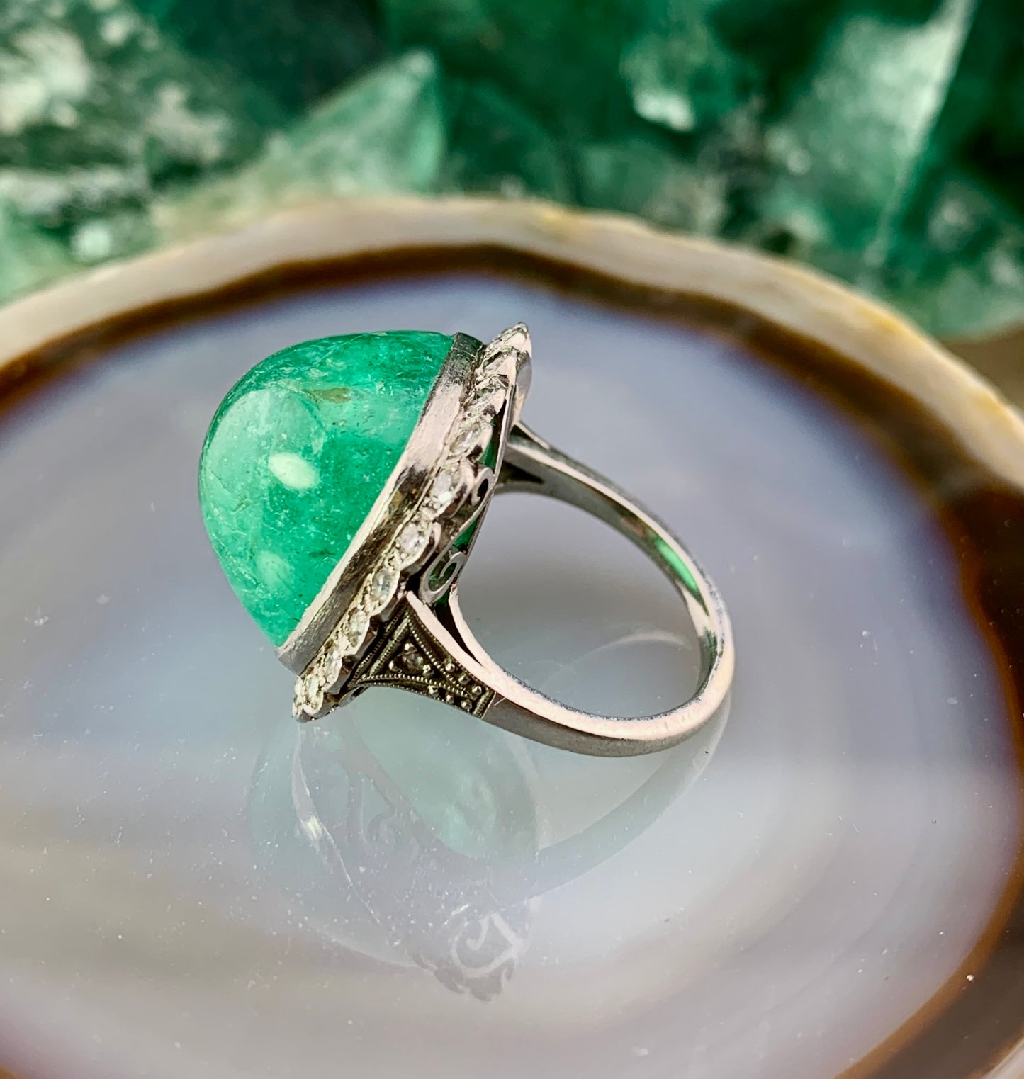 Antique Platinum, Diamond & Brazilian Emerald Cocktail Ring