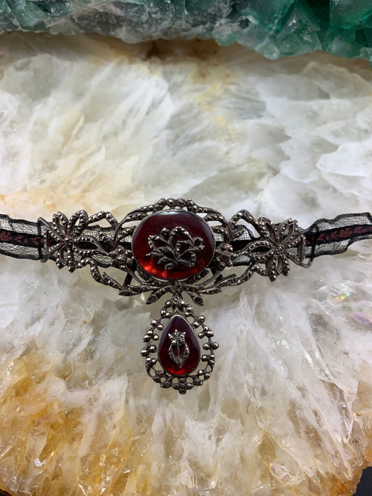 Antique Cut Steel & Art Glass Galon Slide Pendant