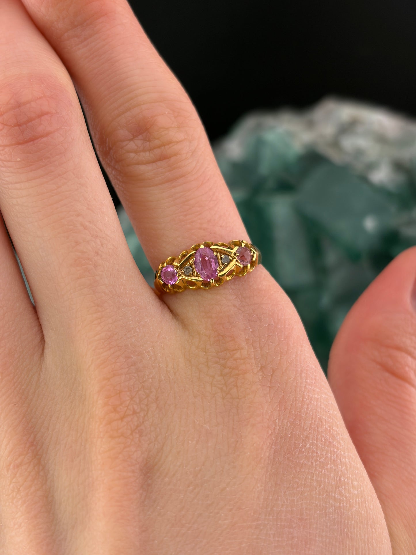 Antique 18K, Diamond & Pink Tourmaline Ring