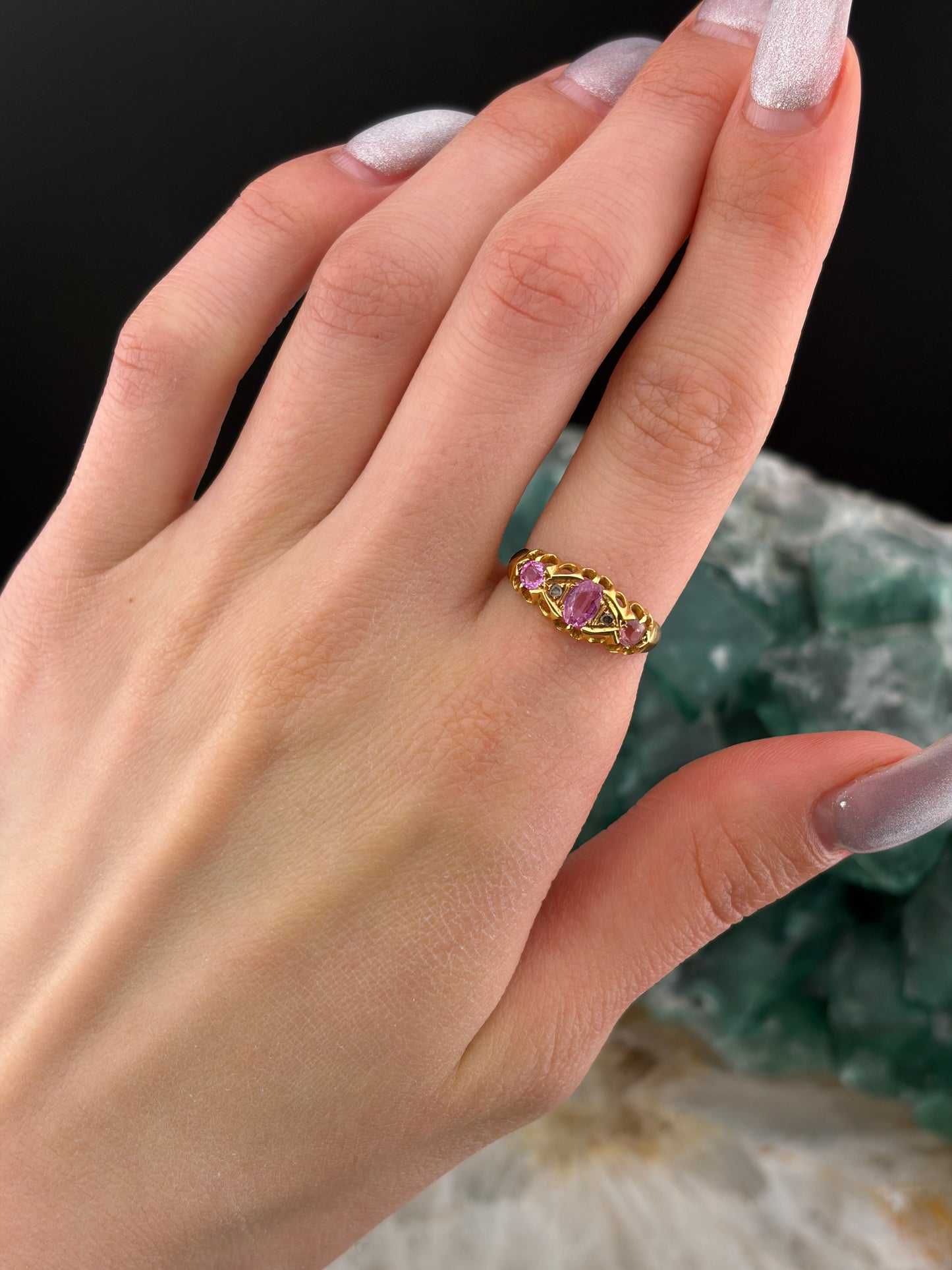Antique 18K, Diamond & Pink Tourmaline Ring